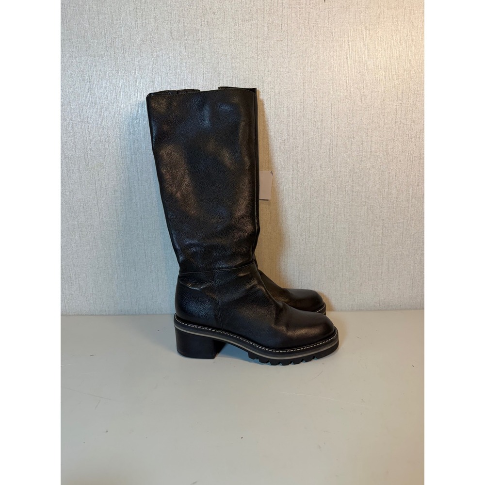 Bernardo Black Leather Tall Lug Sole Block Heel Boots Womens 8M SA44-G